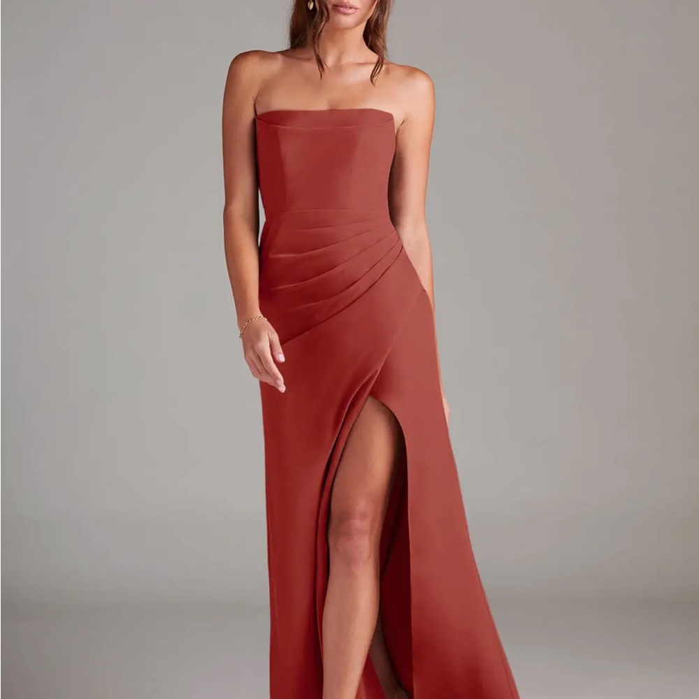Azazie Terracota Strapless Bridesmaid Dress - Picture 2 of 12